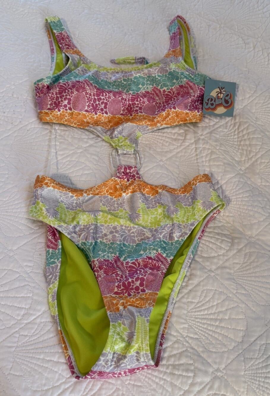Blu C Bikini Set Size Small S Multi Color Floral Pineapple Swimsuit New